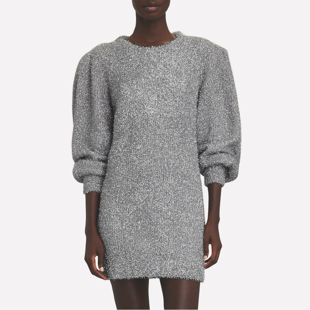 NWT Ronny Kobo Torn Geovany Silver Metallic Dress